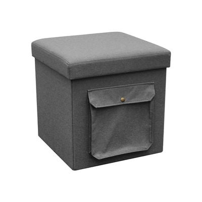 Panny Folding Storage Ottoman with Side Pockets - Grey