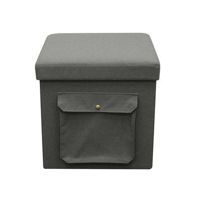 Panny Folding Storage Ottoman with Side Pockets - Grey