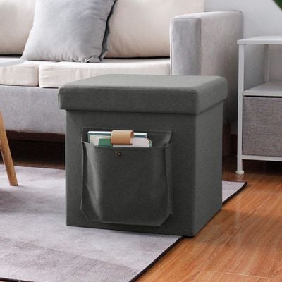 Panny Folding Storage Ottoman with Side Pockets - Grey