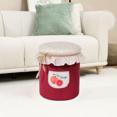 Truzer Round Ottoman - Beige/Maroon - With 2-Year Warranty