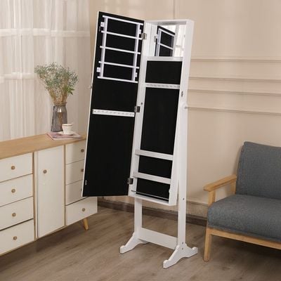 Casias Free- Standing Jewelry Cabinet with Mirror - White - With 2-Year Warranty