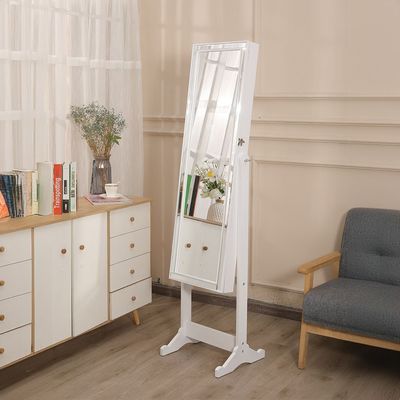 Casias Free- Standing Jewelry Cabinet with Mirror - White - With 2-Year Warranty