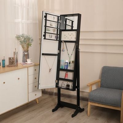 Mirveta Free-Standing Jewelry Cabinet with Mirror - Black - With 2-Year Warranty