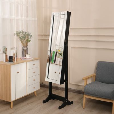 Mirveta Free-Standing Jewelry Cabinet with Mirror - Black - With 2-Year Warranty