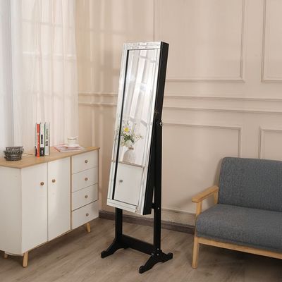 Odny Free-Standing Jewelry Cabinet with Mirror - Black - With 2-Year Warranty