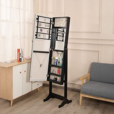 Odny Free-Standing Jewelry Cabinet with Mirror - Black - With 2-Year Warranty