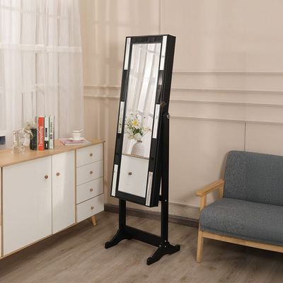 Verona Free-Standing Jewelry Cabinet with Mirror - Black - With 2-Year Warranty