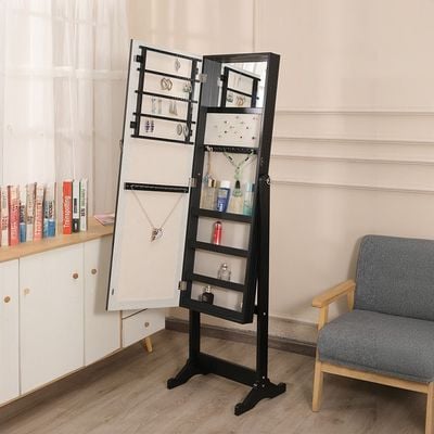 Verona Free-Standing Jewelry Cabinet with Mirror - Black - With 2-Year Warranty