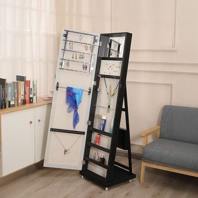 Velan Free-Standing Jewelry Cabinet with Mirror - Black - With 2-Year Warranty