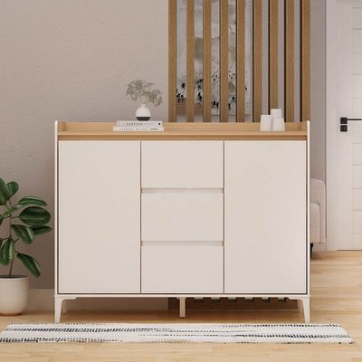 Estonia Multipurpose Cabinet 2 Doors & 3 Drawers - White/Oak - With 2-Year Warranty