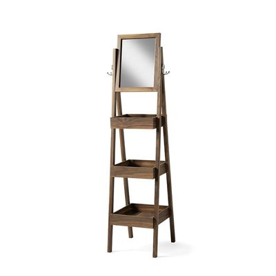 Wasser 3 Layer Storage Tray with Mirror - Walnut 