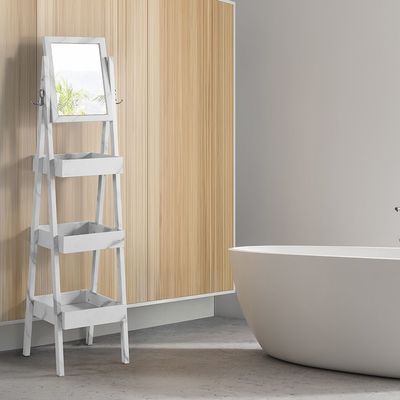Wasser 3 Layer Storage Tray with Mirror - White/Grey