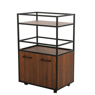 Luker 2 Door Multipurpose Cabinet W/Open Shelves -Walnut/Black
