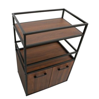 Luker 2 Door Multipurpose Cabinet W/Open Shelves -Walnut/Black