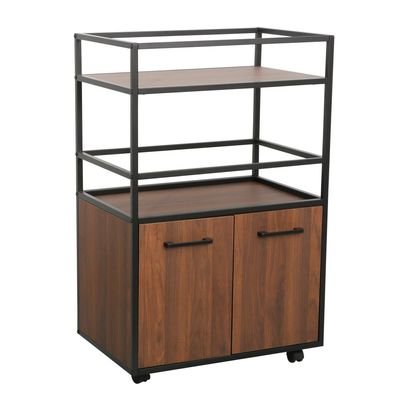 Luker 2 Door Multipurpose Cabinet W/Open Shelves -Walnut/Black