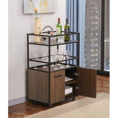 Luker 2 Door Multipurpose Cabinet W/Open Shelves -Walnut/Black