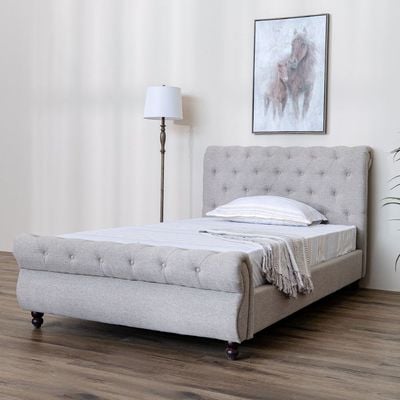 Oxford 120x200 Rolled-Top Sleigh Single Bed - Dark Beige - With 2-Year Warranty