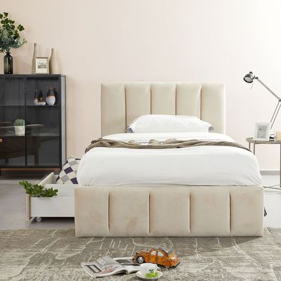 Vista 120x200 Teen Single Bed with Drawers - Light Beige - With 2-Year Warranty