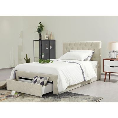 Bacia 120x200 Teen Single Bed with Front Drawer - Beige - With 2-Year Warranty