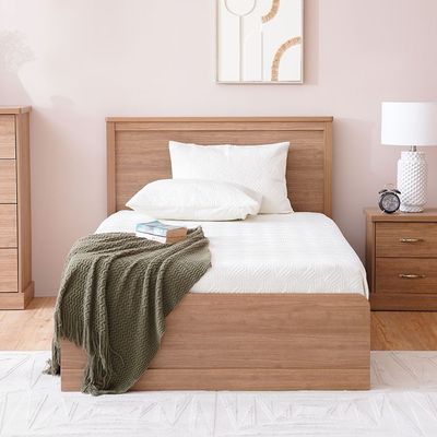 Zirco 120X200 Single Bed with Storage - Brown Oak - With 2-Year Warranty