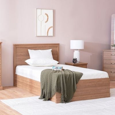 Zirco 120x200 Single Bed with Storage - Brown Oak - With 2-Year Warranty