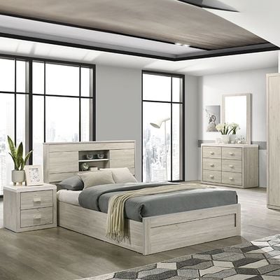 Tisley Single Bedroom Set - Light Oak/White Faux Marble - With 2-Year Warranty
