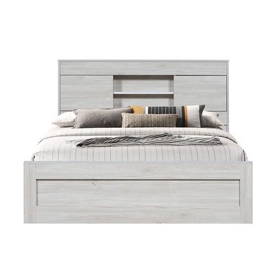 Tisley 120 x 200 Single Bed w/ underbed Storage - L.Oak/White faux marble