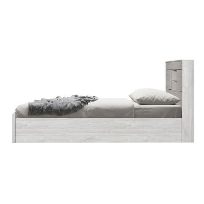 Tisley 120 x 200 Single Bed w/ underbed Storage - L.Oak/White faux marble