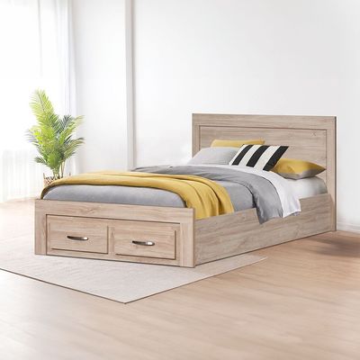 Bolivar 120x200 Single Bed with 2 Front Drawers - Vintage oak - With 2-Year Warranty