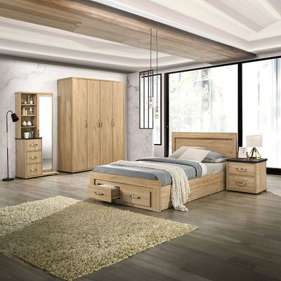 Bolivar 120x200 Single Bed with 2 Front Drawers - Vintage oak - With 2-Year Warranty