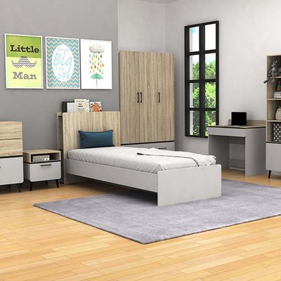 Fusion 90x200 Headboard Storage Kids’ Bed with USB - Sonoma Oak/Light Grey - With 2-Year Warranty