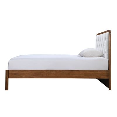 Derby Melrose 120x200 Solid Wood Single Bed with Upholstered Headboard - Brown/Beige - With 2-Year Warranty