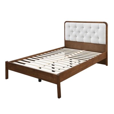 Derby Melrose 120X200 Solid Wood Single Bed W/Upholstered Headboard-Brown+Beige