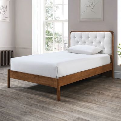 Derby Melrose 120x200 Solid Wood Single Bed with Upholstered Headboard - Brown/Beige - With 2-Year Warranty