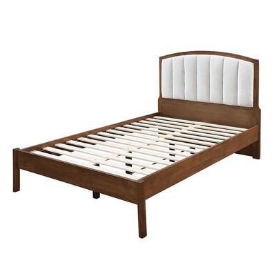 Derby Lloyd 120X200 Solid Wood Single Bed W/Upholstered Headboard-Brown+Beige