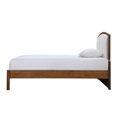 Derby Lloyd 120x200 Solid Wood Single Bed with Upholstered Headboard-Brown+Beige