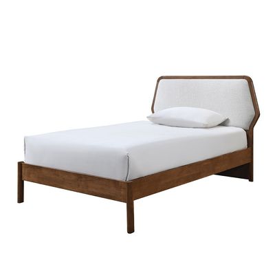 Derby Colfax 120x200 Solid Wood Single Bed with Upholstered Headboard -Brown+Beige - With 2-Year Warranty