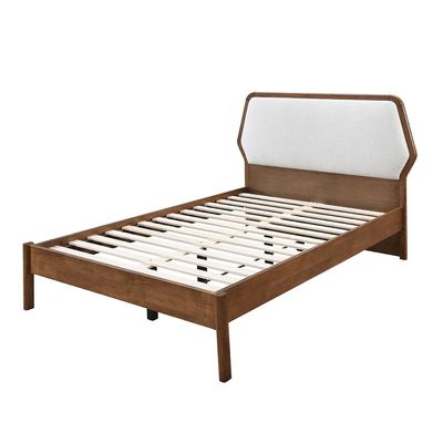 Derby Colfax 120x200 Solid Wood Single Bed with Upholstered Headboard -Brown+Beige - With 2-Year Warranty