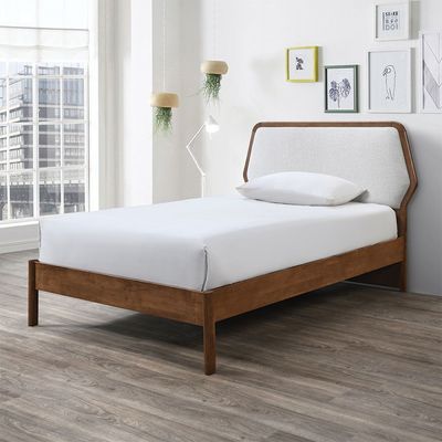 Derby Colfax 120X200 Solid Wood Single Bed W/Upholstered Headboard-Brown+Beige