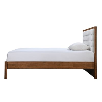 Derby Daisy 120x200 Solid Wood Single Bed with Upholstered Headboard -Brown/Beige - With 2-Year Warranty