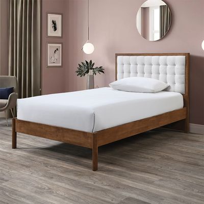 Derby Daisy 120x200 Solid Wood Single Bed with Upholstered Headboard -Brown/Beige - With 2-Year Warranty