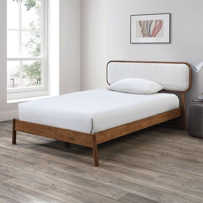 Derby Hanabi 120x200 Solid Wood Single Bed with Upholstered Headboard -Brown/Beige - With 2-Year Warranty