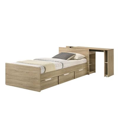 Kinder Sleep Study 90x200 Bed W/Sliding Desk & Storage-Sonoma Oak