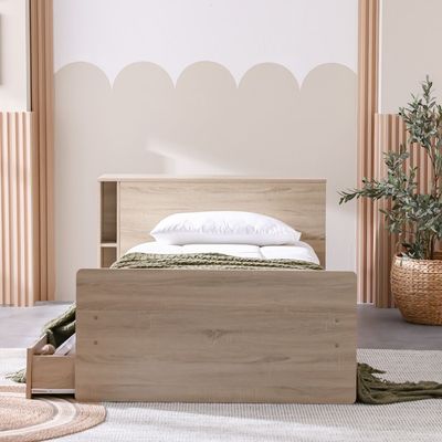 Kinder 90x200 Kids' Bed with Sliding Desk & Storage - Sonoma Oak - With 2-Year Warranty