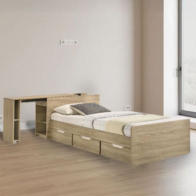 Kinder Sleep Study Kids' 90x200 Bed with Sliding Desk & Storage - Sonoma Oak - With 2-Year Warranty