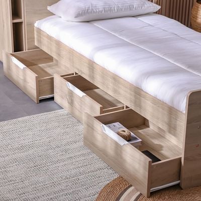Kinder 90x200 Kids' Bed with Sliding Desk & Storage - Sonoma Oak - With 2-Year Warranty