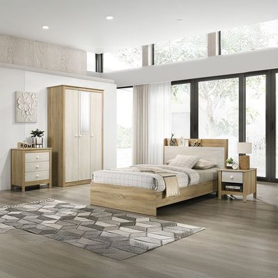 Kelly 120x200 Young Bedroom Set W/Headboard Storage-White Ash+Sonoma Oak