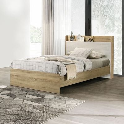 Kelly 120x200 Young Bedroom Set W/Headboard Storage-White Ash+Sonoma Oak