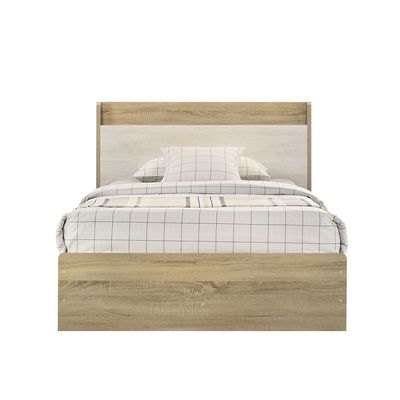 Kelly 120x200 Young Bed with Headboard Storage - White Ash/Sonoma Oak - With 2-Year Warranty