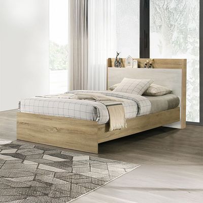 Kelly 120x200 Young Bed W/Headboard Storage-White Ash+Sonoma Oak